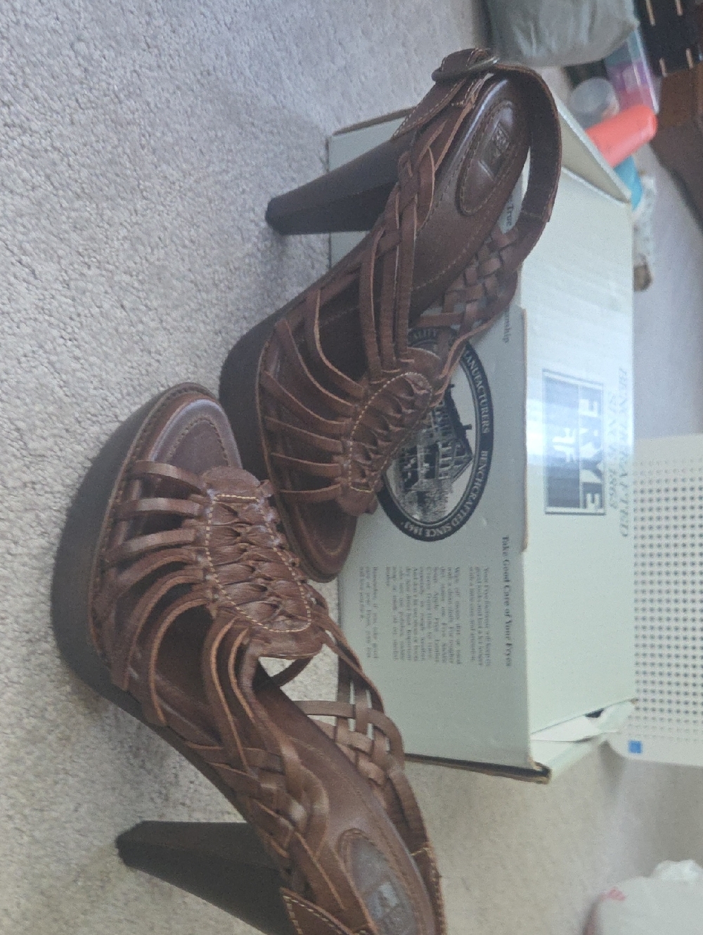 Frye Brown Woven Leather High Heel Sandals